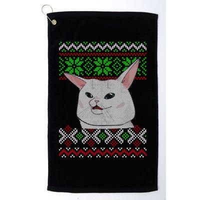 Woman Yelling At A Cat Ugly Christmas Sweater Meme Golf Towel