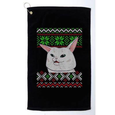 Woman Yelling At A Cat Ugly Christmas Sweater Meme Platinum Collection Golf Towel