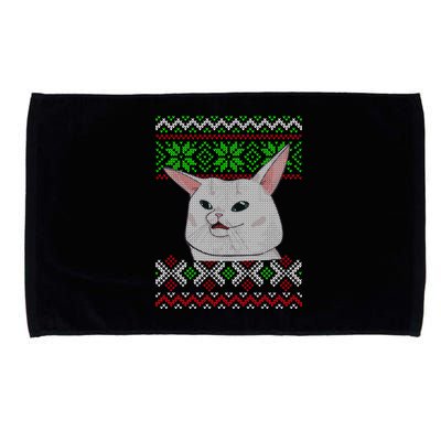 Woman Yelling At A Cat Ugly Christmas Sweater Meme Microfiber Hand Towel