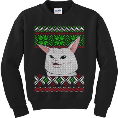 Woman Yelling At A Cat Ugly Christmas Sweater Meme Kids Sweatshirt