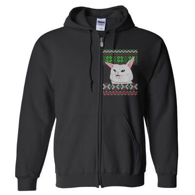 Woman Yelling At A Cat Ugly Christmas Sweater Meme Full Zip Hoodie