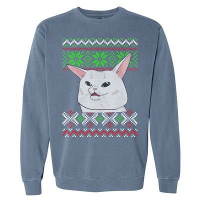 Woman Yelling At A Cat Ugly Christmas Sweater Meme Garment-Dyed Sweatshirt