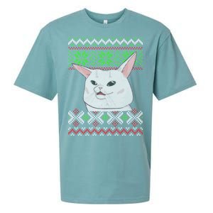 Woman Yelling At A Cat Ugly Christmas Sweater Meme Sueded Cloud Jersey T-Shirt