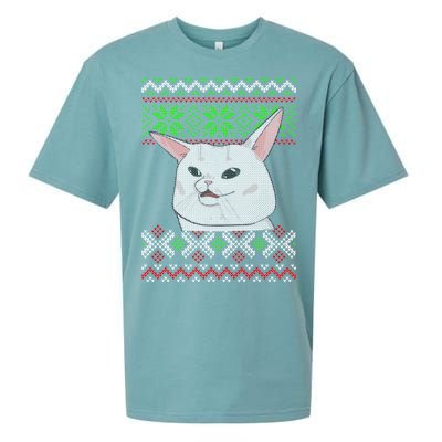 Woman Yelling At A Cat Ugly Christmas Sweater Meme Sueded Cloud Jersey T-Shirt