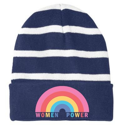 Women Power Rainbow Striped Beanie with Solid Band