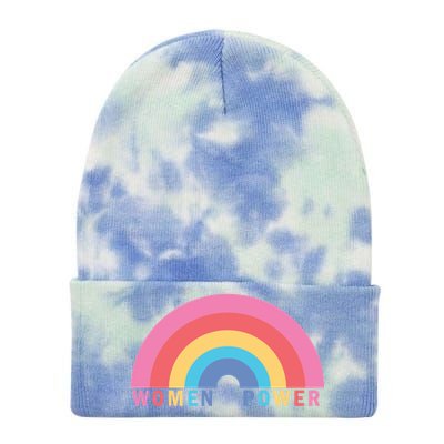 Women Power Rainbow Tie Dye 12in Knit Beanie