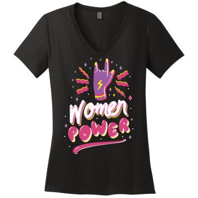 Women Power Rock Women's V-Neck T-Shirt