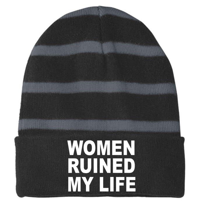 Women Ruined My Life Striped Beanie with Solid Band