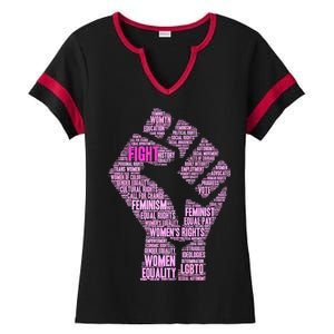 Women's March Equality Fist Mash Up Ladies Halftime Notch Neck Tee