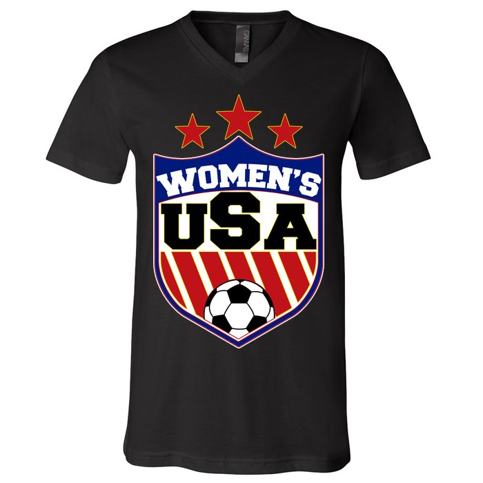 Womens Soccer USA Emblem V-Neck T-Shirt