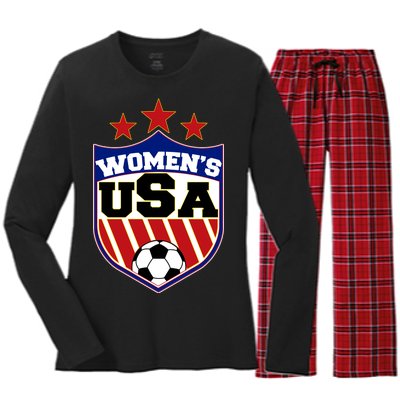 Womens Soccer USA Emblem Women's Long Sleeve Flannel Pajama Set 