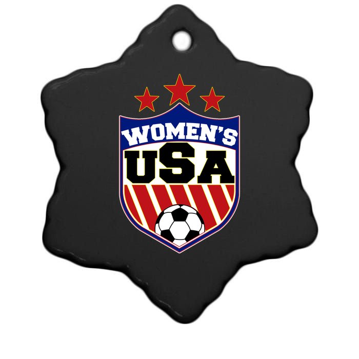 Womens Soccer USA Emblem Ceramic Star Ornament