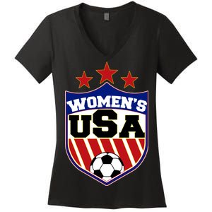 Womens Soccer USA Emblem Women's V-Neck T-Shirt