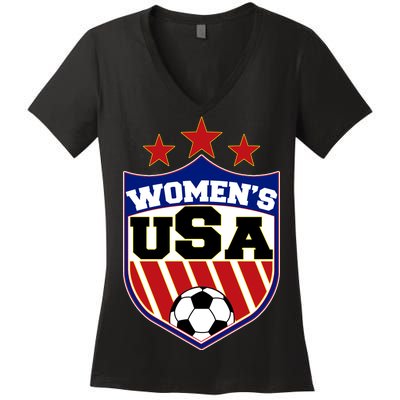 Womens Soccer USA Emblem Women's V-Neck T-Shirt