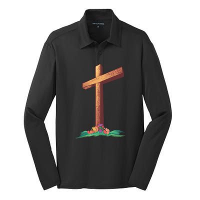 Wooden Cross Silk Touch Performance Long Sleeve Polo