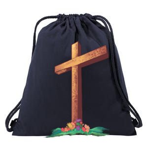 Wooden Cross Drawstring Bag