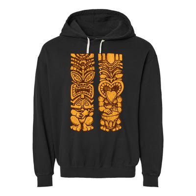 Wooden statues of Tiki with ukulele and drum Garment-Dyed Fleece Hoodie
