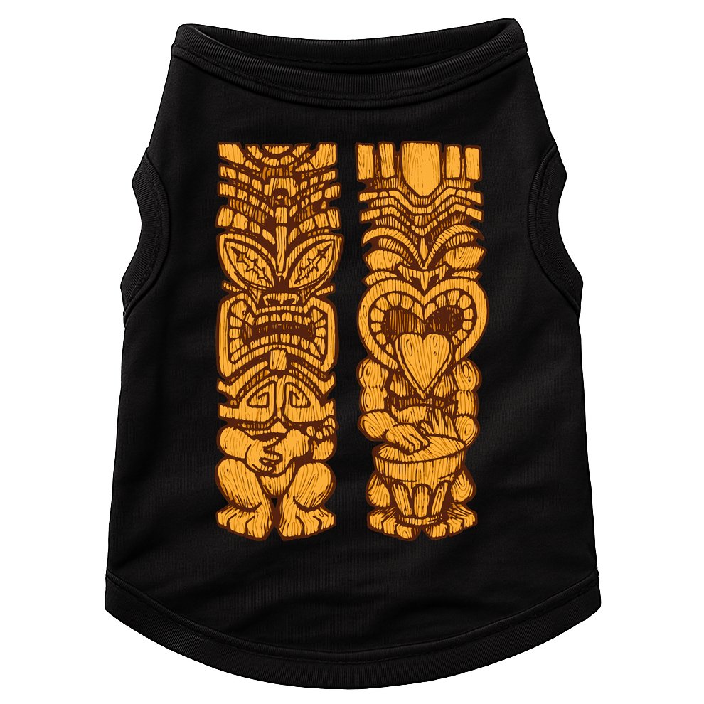 Wooden statues of Tiki with ukulele and drum Doggie Tank