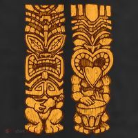 Wooden statues of Tiki with ukulele and drum 25L Jumbo Tote