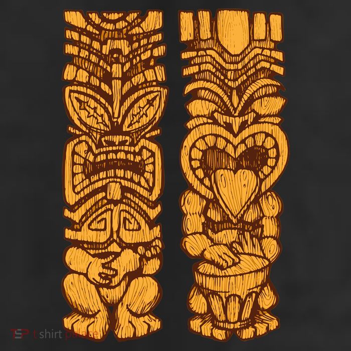 Wooden statues of Tiki with ukulele and drum 25L Jumbo Tote