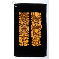 Wooden statues of Tiki with ukulele and drum Golf Towel