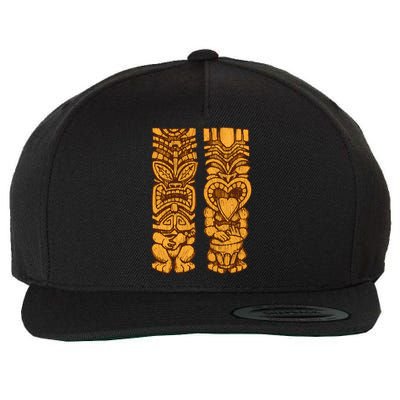 Wooden statues of Tiki with ukulele and drum Wool Snapback Cap