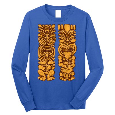 Wooden statues of Tiki with ukulele and drum Long Sleeve Shirt