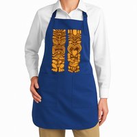 Wooden statues of Tiki with ukulele and drum Apron