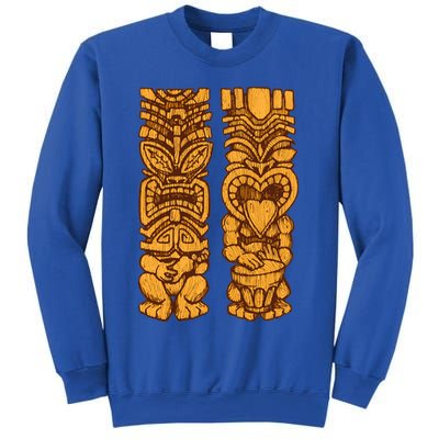 Wooden statues of Tiki with ukulele and drum Sweatshirt