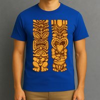 Wooden statues of Tiki with ukulele and drum T-Shirt
