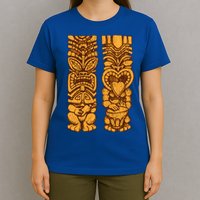 Wooden statues of Tiki with ukulele and drum T-Shirt