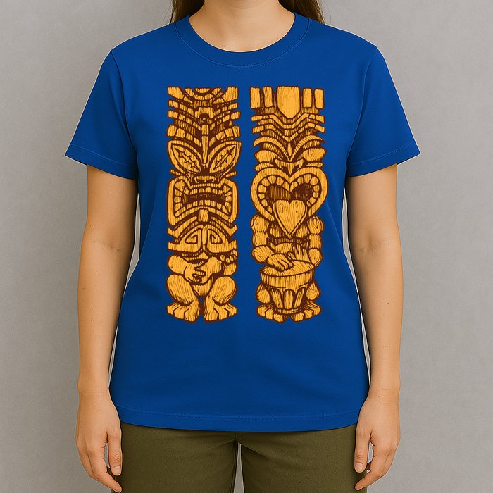Wooden statues of Tiki with ukulele and drum T-Shirt