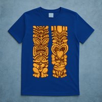Wooden statues of Tiki with ukulele and drum T-Shirt