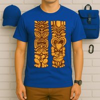 Wooden statues of Tiki with ukulele and drum T-Shirt