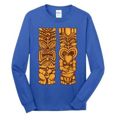 Wooden statues of Tiki with ukulele and drum Tall Long Sleeve T-Shirt