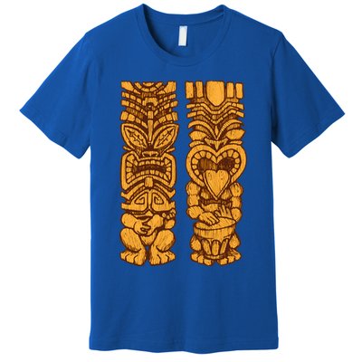 Wooden statues of Tiki with ukulele and drum Premium T-Shirt