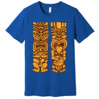 Wooden statues of Tiki with ukulele and drum Premium T-Shirt