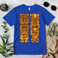 Wooden statues of Tiki with ukulele and drum Premium T-Shirt