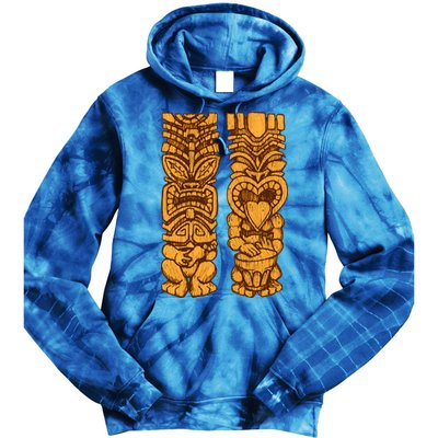 Wooden statues of Tiki with ukulele and drum Tie Dye Hoodie
