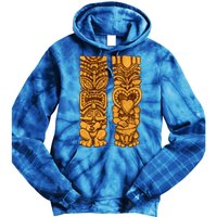 Wooden statues of Tiki with ukulele and drum Tie Dye Hoodie