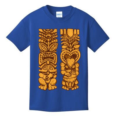 Wooden statues of Tiki with ukulele and drum Kids T-Shirt