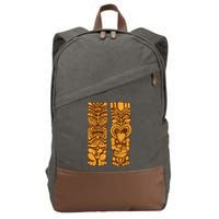 Wooden statues of Tiki with ukulele and drum Cotton Canvas Backpack