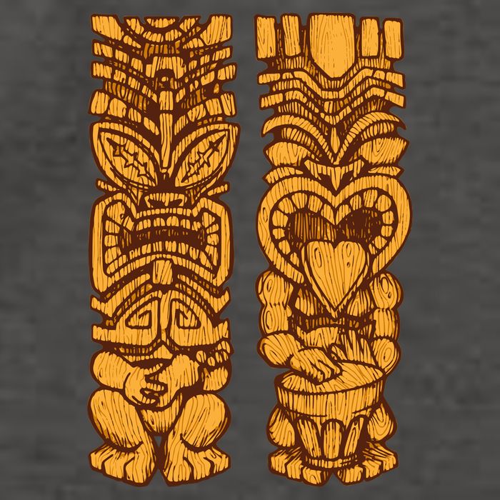 Wooden statues of Tiki with ukulele and drum Vector Backpack