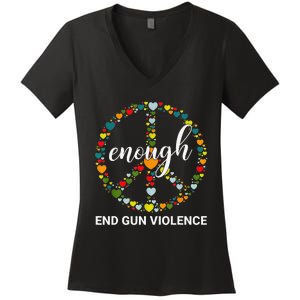 Wear Orange Peace sign Enough End Gun Violence Tie Dye Women's V-Neck T-Shirt