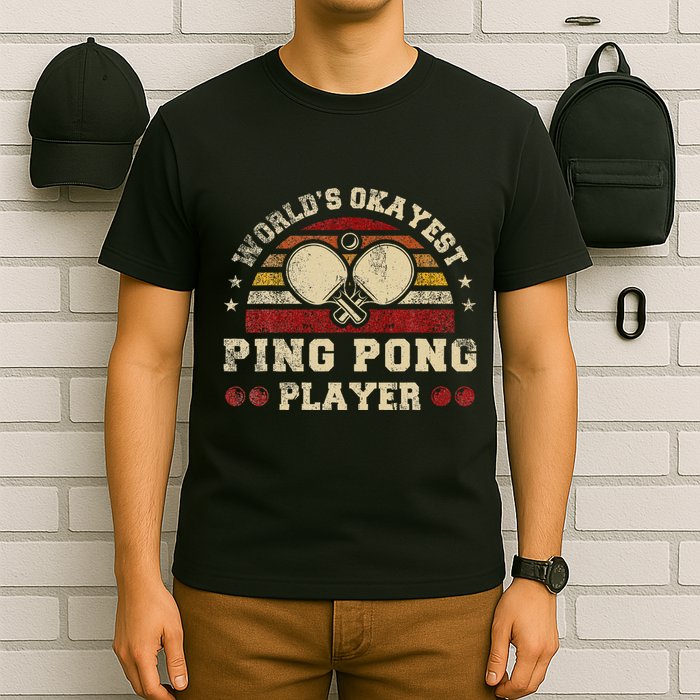 Worlds Okayest Ping Pong Player Retro Ping Pong T-Shirt