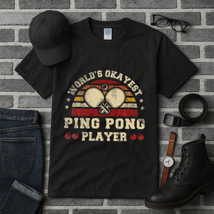 Worlds Okayest Ping Pong Player Retro Ping Pong Tall T-Shirt