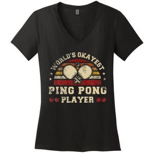 Worlds Okayest Ping Pong Player Retro Ping Pong Women's V-Neck T-Shirt