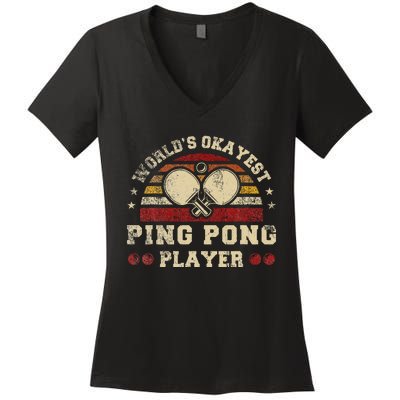 Worlds Okayest Ping Pong Player Retro Ping Pong Women's V-Neck T-Shirt