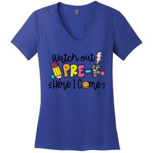 Watch Out PreK Squad Here I Come Happy First Day Of School Funny Gift Women's V-Neck T-Shirt