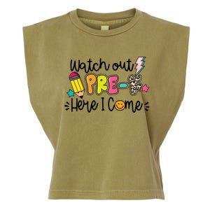 Watch Out PreK Squad Here I Come Happy First Day Of School Funny Gift Garment-Dyed Women's Muscle Tee